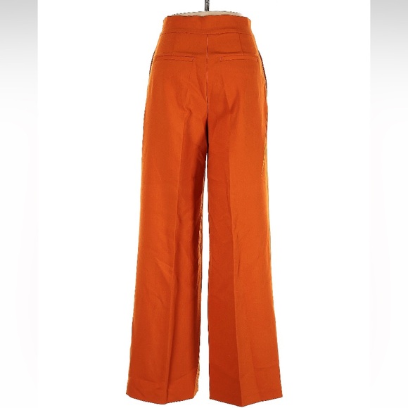 ZARA Pumpkin Orange High Rise Pleated Wide Leg Pants Trousers - Picture 2 of 7